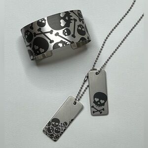 Tattooed Steel Skull & Crossbones Handcrafted Large Bangle and Necklace …